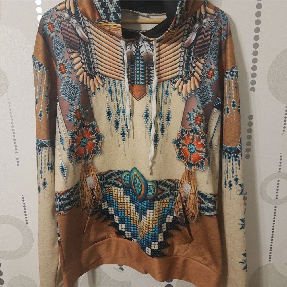 T Shirt Hoodie Native American Indian Size Large Fashion Tribal Trend Tee Soft